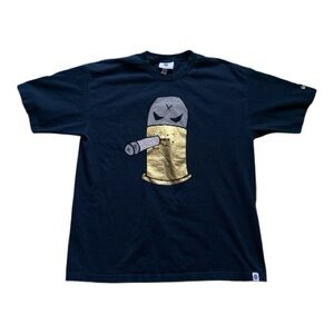 Frank Kozik x KidRobot T-Shirt Navy Gold Smoking Gun Limited Edition Y2K